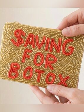 Beaded 'Saving For Botox' Gold and Coral Zip Wallet